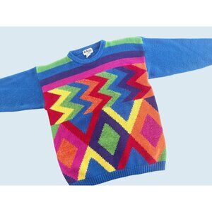 Vintage EXCLUSIVE IMPORTS Multi Color Geometric Sweater 1980s Sz M